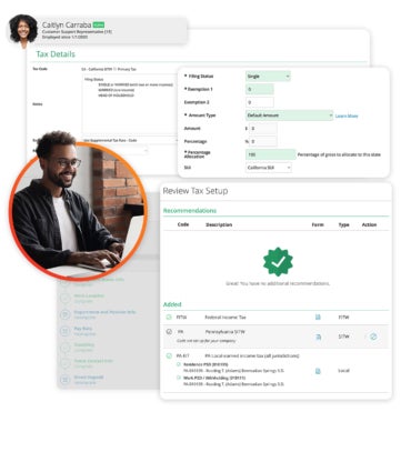 Paylocity displays an employee named Caitly Carraba's tax details.
