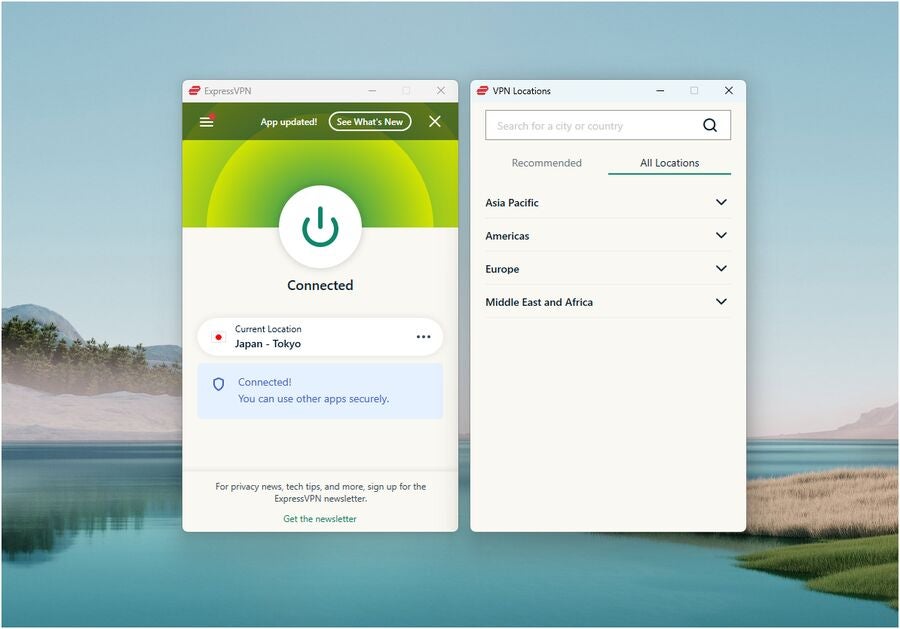 ExpressVPN’s main desktop dashboard.