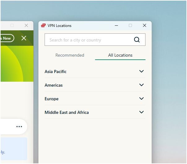 ExpressVPN’s organized server list.