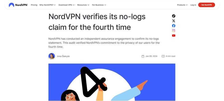 NordVPN’s press release on its fourth no-logs audit.