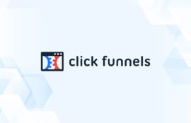 Review graphic featuring the logo of ClickFunnels.