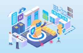 Flat vector isometric concept illustration of AI security.